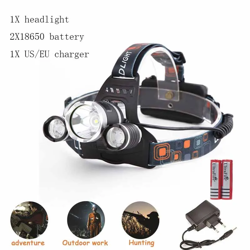 Зеленый RJ3000 3LED фара из алюминиевого сплава с бликами зарядная фара T6 три фары авиационные светильники охотничий велосипед Кемпинг Фонарь luz - Испускаемый цвет: Зеленый