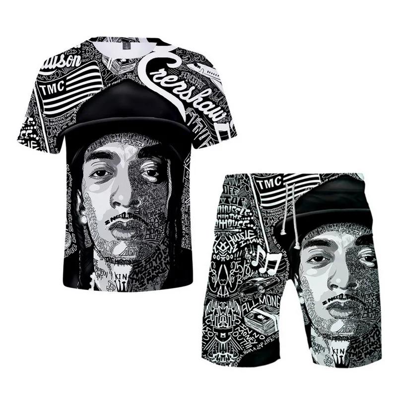 set 3871 Дизайн nipsey hussle футболка мужские шорты наборы с круглым вырезом короткий рукав мужская одежда модные летние пляжные шорты спортивный костюм для мужчин - Цвет: set 3871