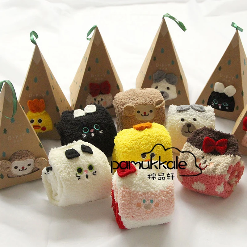 Домашние носки с милыми животными из хлопка и шерсти Зимние для женщин