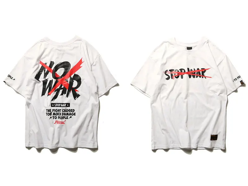 GONTHWID, футболка с принтом «NO WAR», новая летняя футболка с принтом «анти-война», мужские футболки в стиле хип-хоп, повседневные топы с коротким рукавом, футболки, уличная одежда - Цвет: White