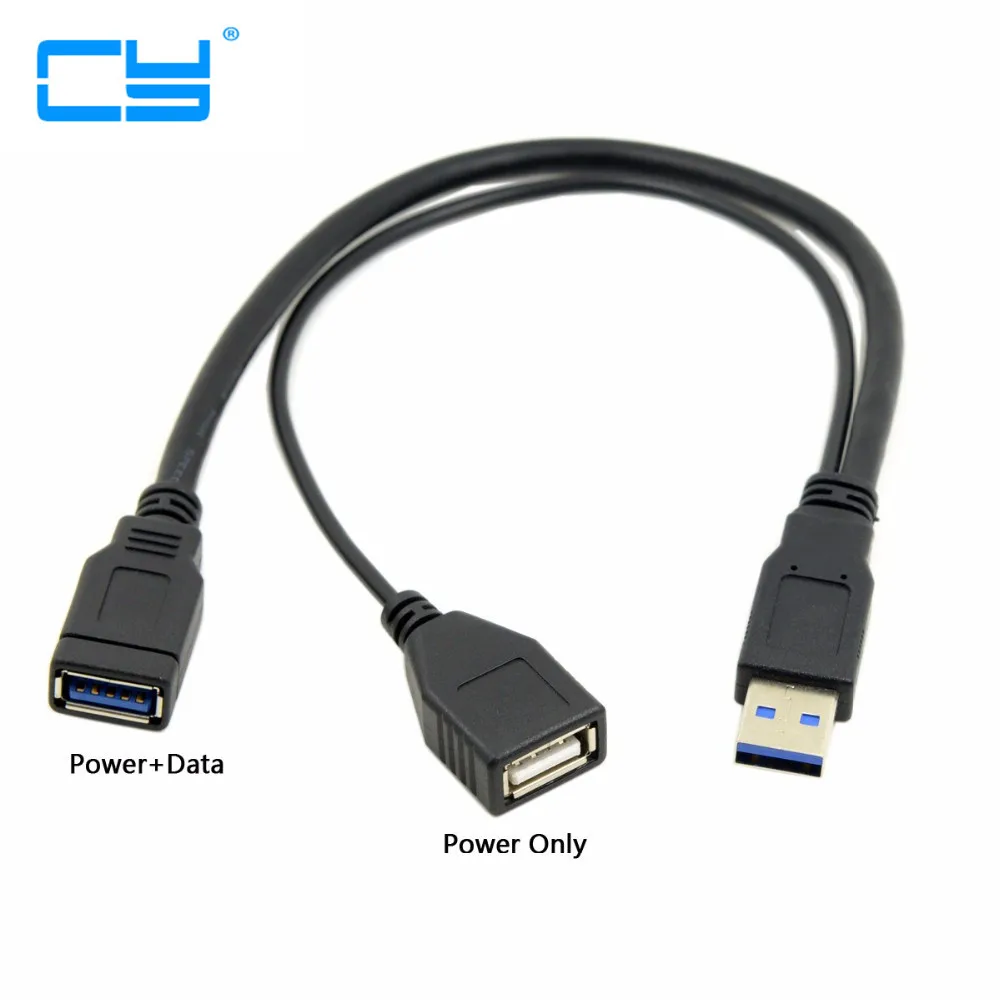 

USB 3.0 USB3.0 Male to Dual USB Female Extra Power Data Y Extension Cable 20cm for 2.5" Mobile Hard Disk cable Black