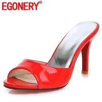 egonery fashion party women slippers 2022 summer red plus size 8 5cm super high heel woman beach shoes outdoor shallow sandals