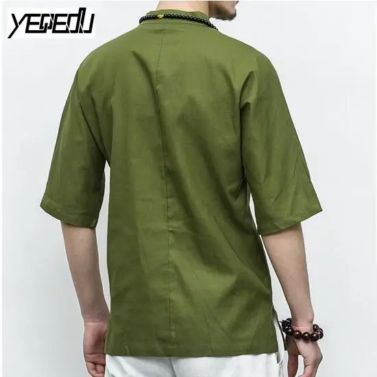 #2750 льняные рубашки мужские джемпер с воротником-стойкой Большие размеры Мужская