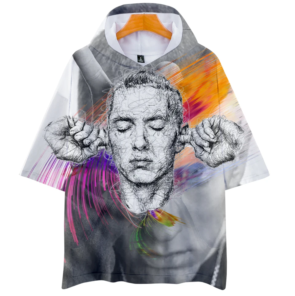 Худи с коротким рукавом EMINEM рубашки в стиле Харадзюку принтом черепа