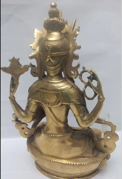 21 см */Древний китайский Бронзовый четырехручный guanyin белый Тара Будда в Тибете |