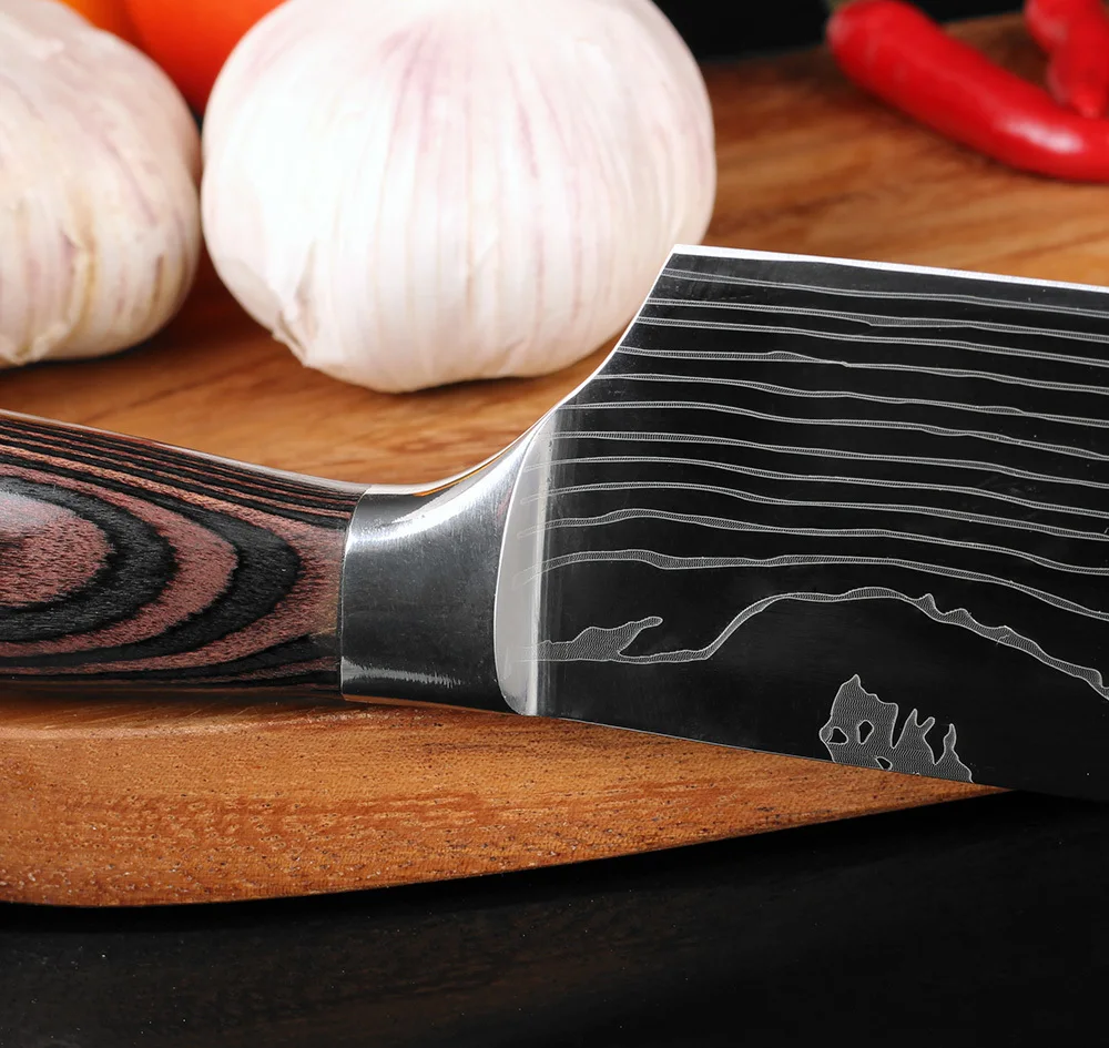 New Style 7''Japan Chef Knife Stainless Steel Imitate Damascus Pattern Kitchen Utility Vegetable | Дом и сад