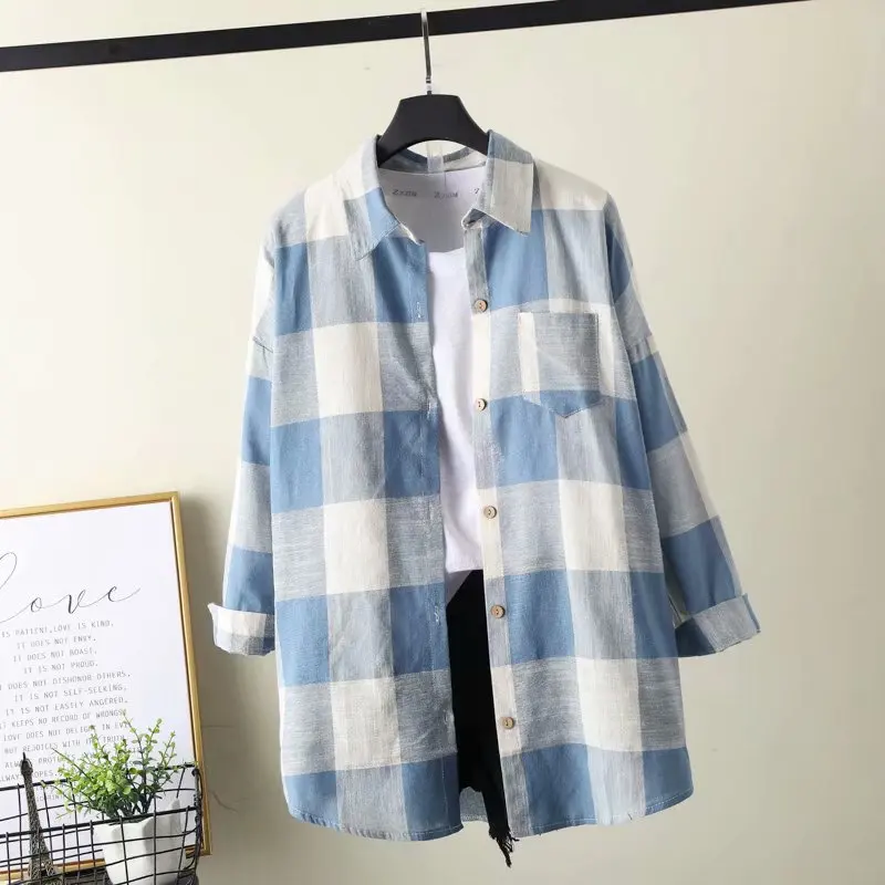 2019 Spring Long Sleeve Women's Plaid Causal shirt Plus Size S-2XL Turn Down Collar Cotton Femme Tops Mujer New |