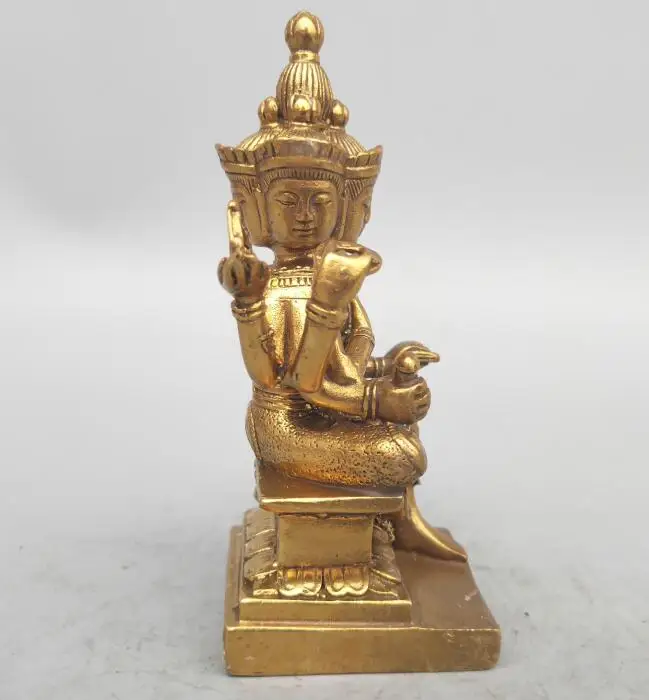 Китай seiko резьба Чистая латунь четыре лица Будда маленькая статуя|Статуи и