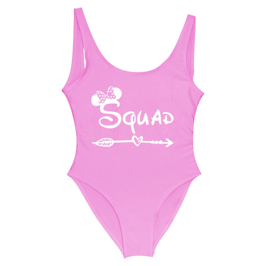 Squad Pink Сдельный купальник для невесты и команды, милый Принт, сексуальные стринги, купальник для женщин, с высокой посадкой, купальный костюм, открытая спина, черный, пляжный, монокини, боди - Цвет: Squad Pink