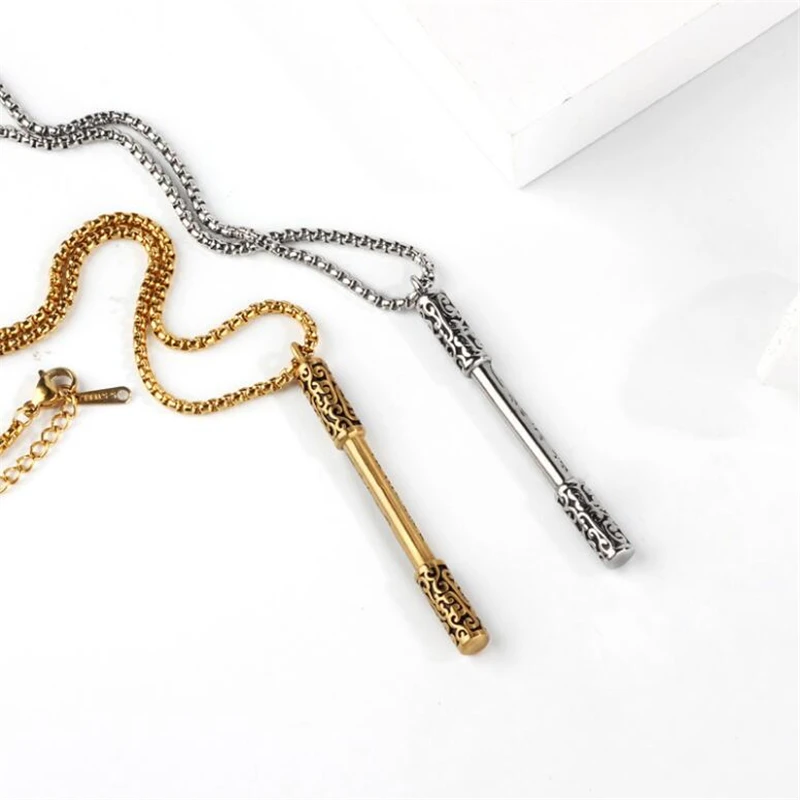 Vintage Men's Long Chain Stainless Steel Necklace Retro Monkey King Bar Pendants Necklaces Choker Women Men Couple Jewelry | Украшения