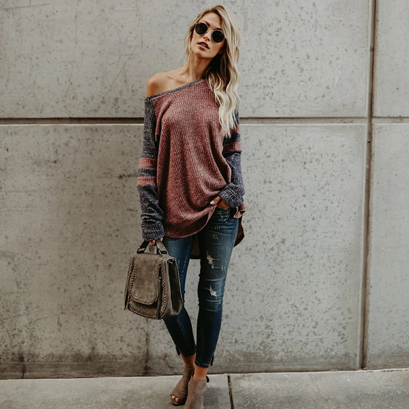 Женская Полосатая Футболка Цвет блок Бейсбол футболка 2019 Весна с длинным рукавом