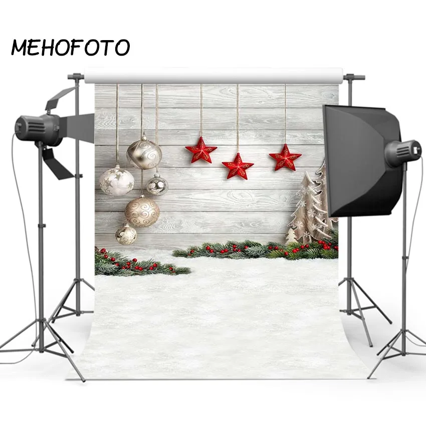 Рождественский фон для фотосъемки детей снежные звезды и рождественские шары