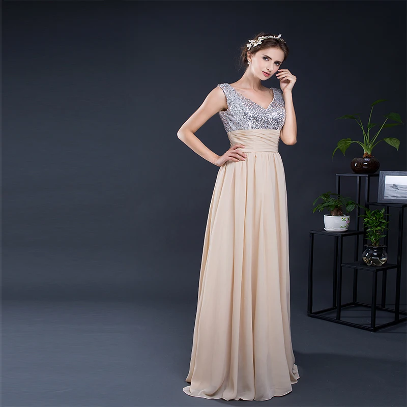 Forevergracedress Шампанское платье подружки невесты Новинка Длинные шифон Кружева на