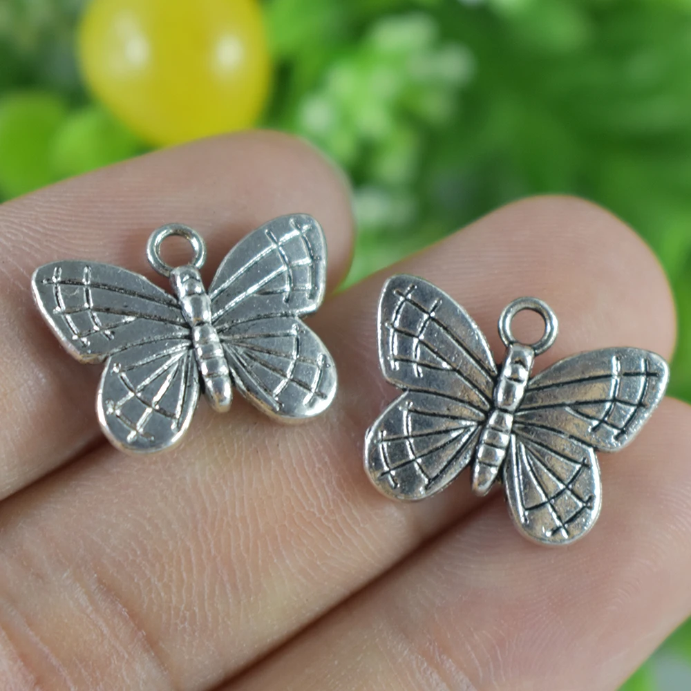 10 шт. 18x14 мм античный серебряный шарм кулон бабочка Изготовление ювелирных