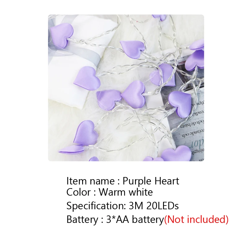 purple heart Xsky 2 м светодиодная светящаяся гирлянда земная Фея огни Сердце Любовь Роза цветок кленовые листья пробковая винная бутылка, лампа Рождественские Праздничные огни - Испускаемый цвет: purple heart