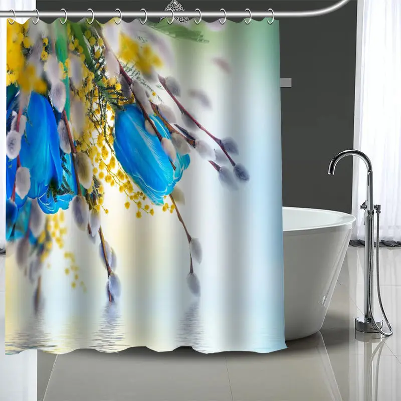 Custom tulip flower Shower Curtain Polyester Bathroom Waterproof With Plastic Hooks More Size | Дом и сад