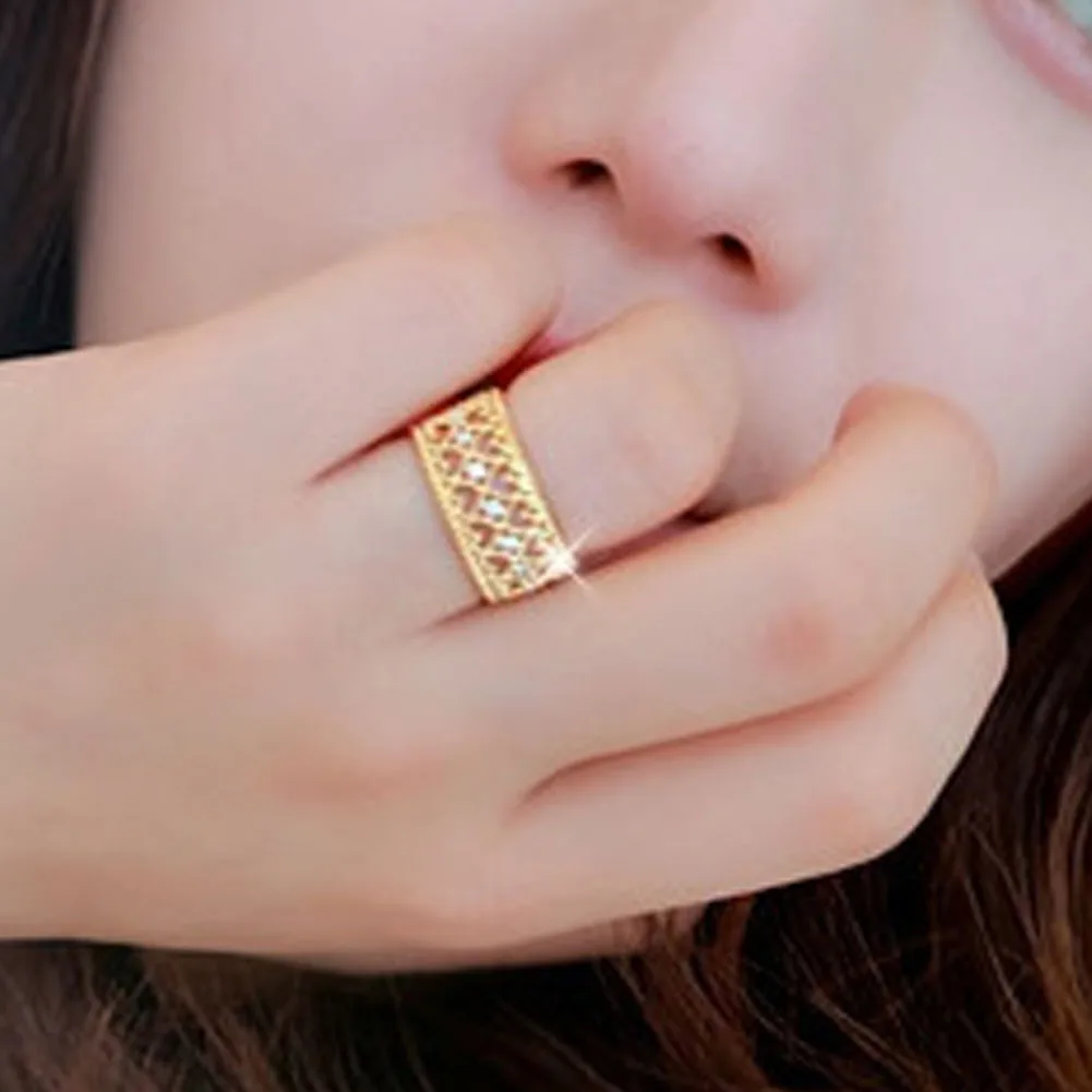 Women Rings Heart Rhinestone Ladies Girls Noble Elegant Trendy Gold Alloy Finger Ring | Украшения и аксессуары