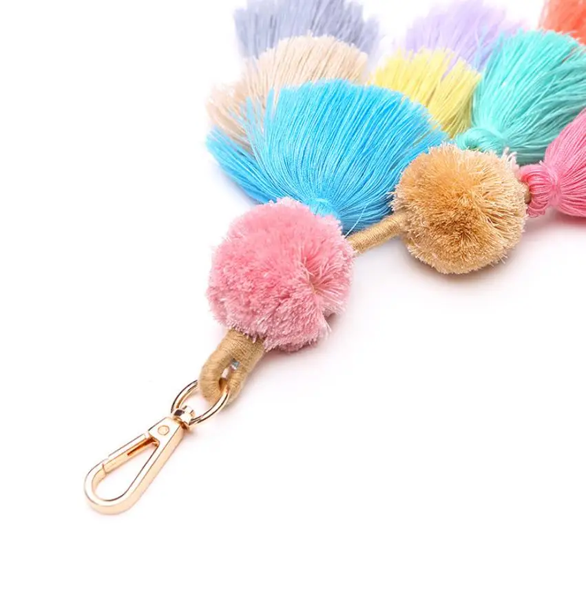 Colorful Bohemian Pompons Layered Tassel Bag Pendant Hanging Decoration Key Chain Fashion Ring Jewelry Women Gift | Украшения и