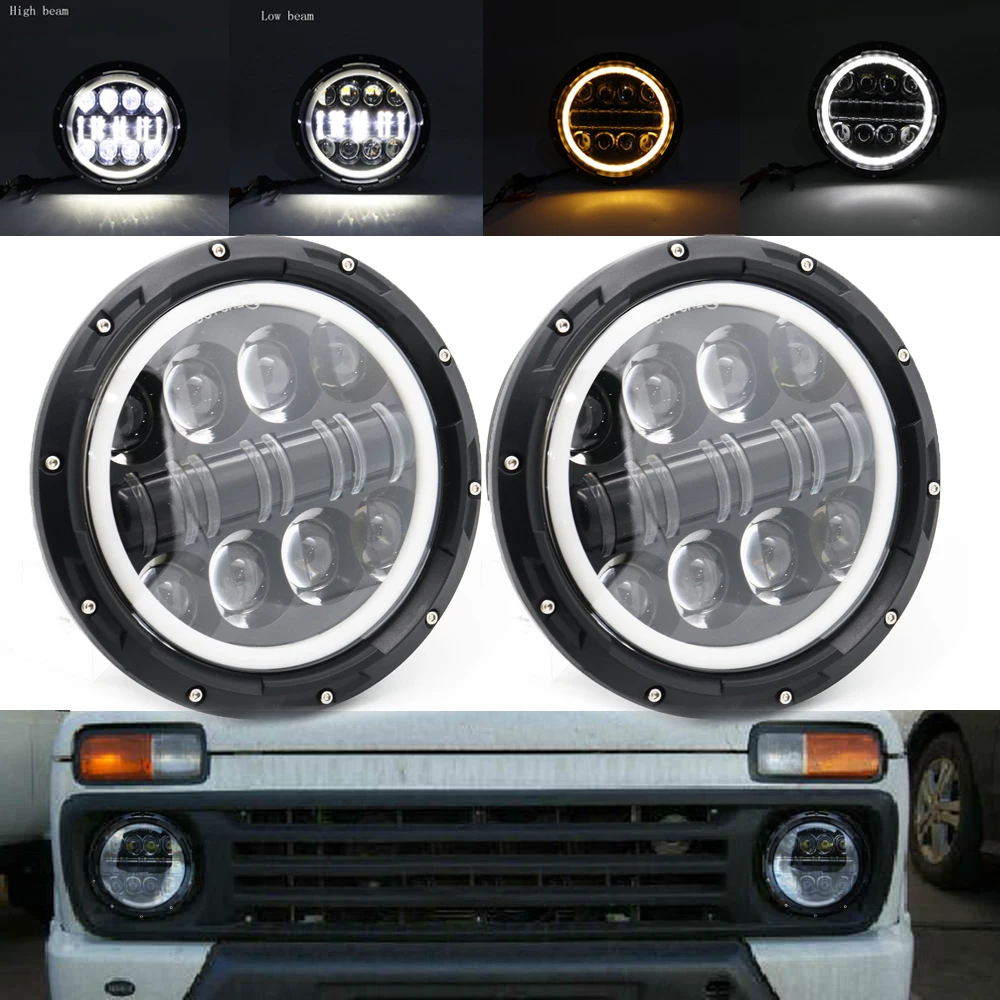 7 дюймовый светодиодный фар 80 Вт DRL Halo угол глаза фары 12V Высокий Низкий Луч для Jeep