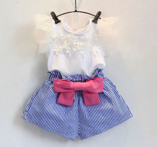 Emmababy Дети маленьких Летняя Одежда для девочек Футболка Топы + шорты штаны 2 шт.