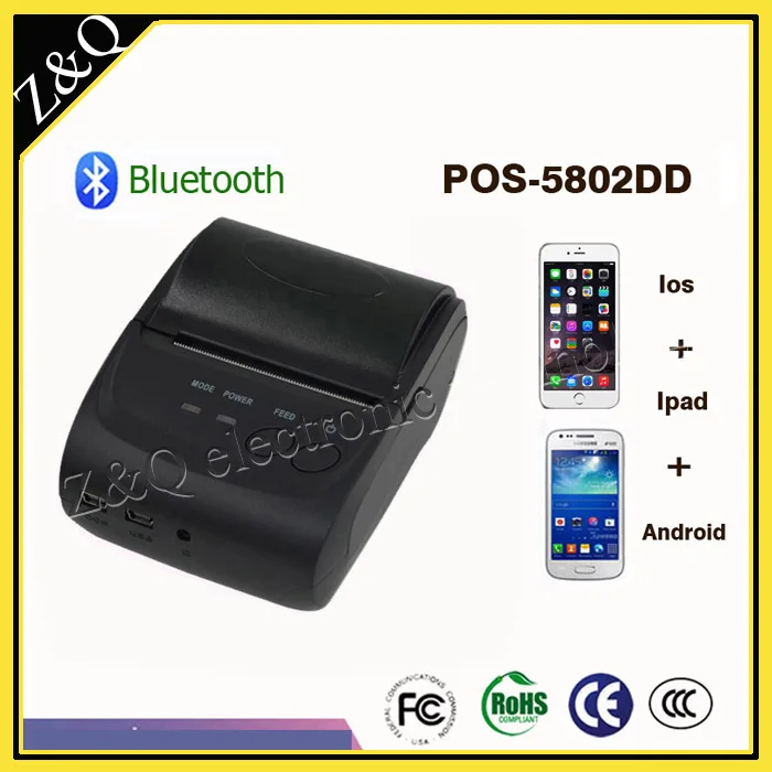 Портативный термальный Bluetooth принтер для чеков диаметром 58 мм с поддержкой windows