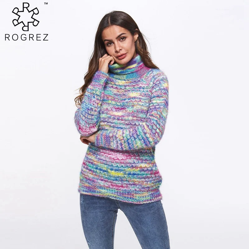 ROGREZ красный Rainbow 2018 Повседневное кашемировый свитер Для женщин sueter mujer invierno с