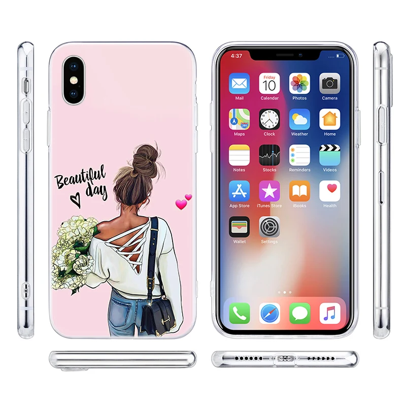 Модный прозрачный мягкий силиконовый чехол для девочек Apple iPhone 11 Pro XS MAX XR X 7 8 Plus 6 6s