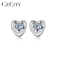 czcity new 925 sterling silver heart stud earrings for women wedding engagement fine jewelry silver pendientes love gifts se0135