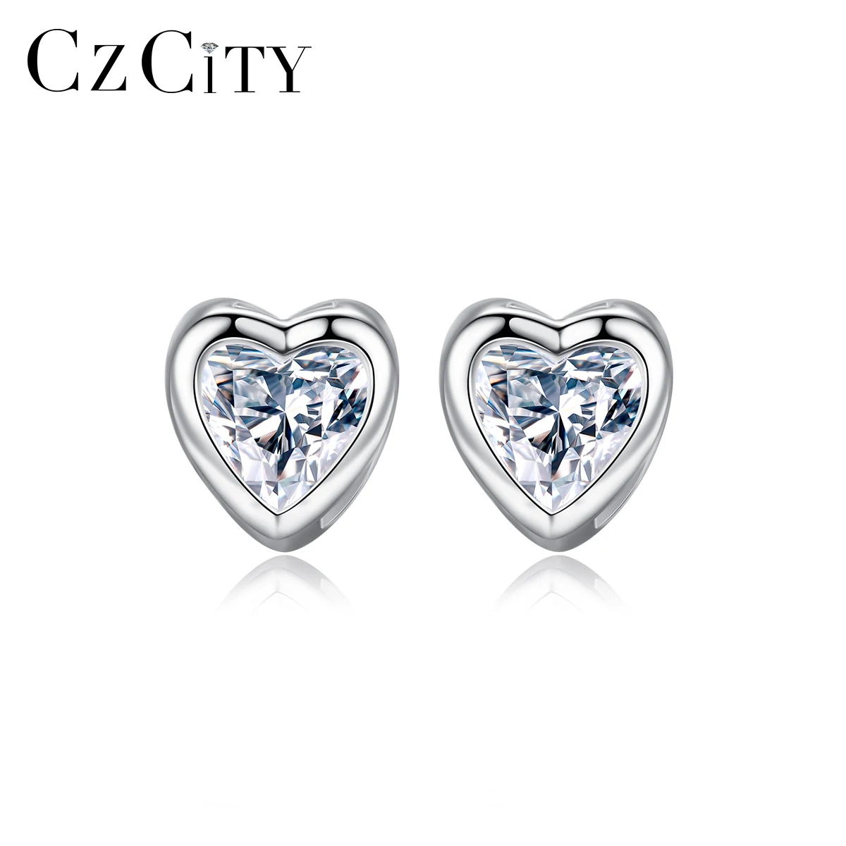 CZCITY новый 925 серьги гвоздики из стерлингового серебра в виде сердечек для женщин