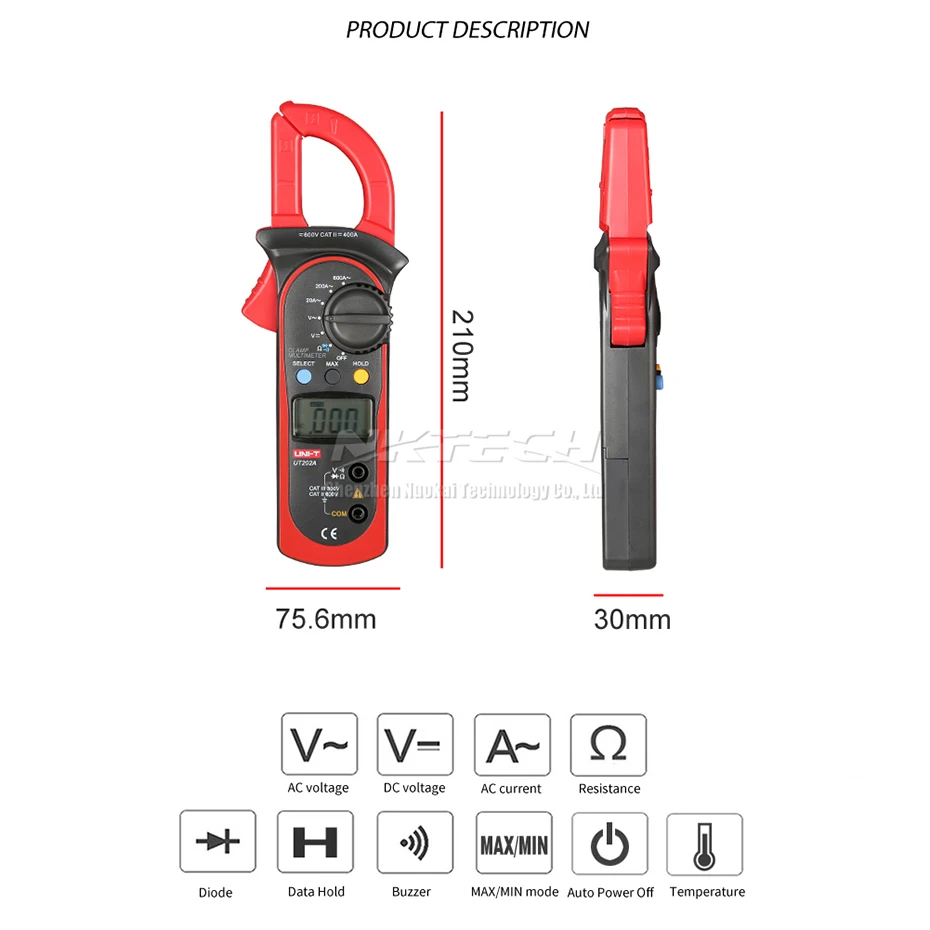 UNI T цифровой клещи мультиметр UT202A UT202 UT201 AC DC Вольт 600 В переменного тока 600A