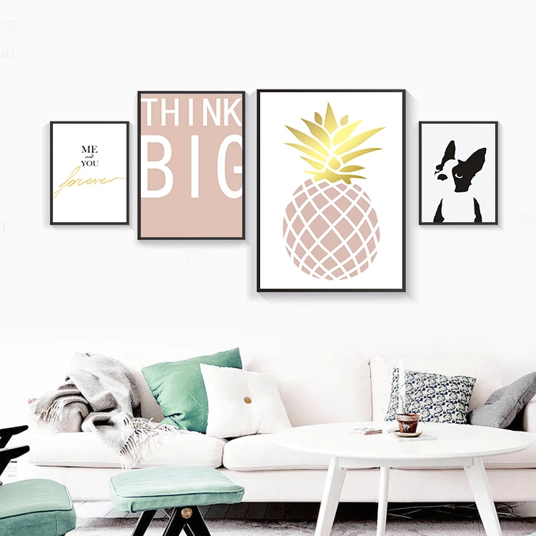Modern Art Wall Coast Nordic Golden Letter Pineapple Canvas Painting Artwork Pictures Prints for Living Room Home Decor No Frame | Дом и сад