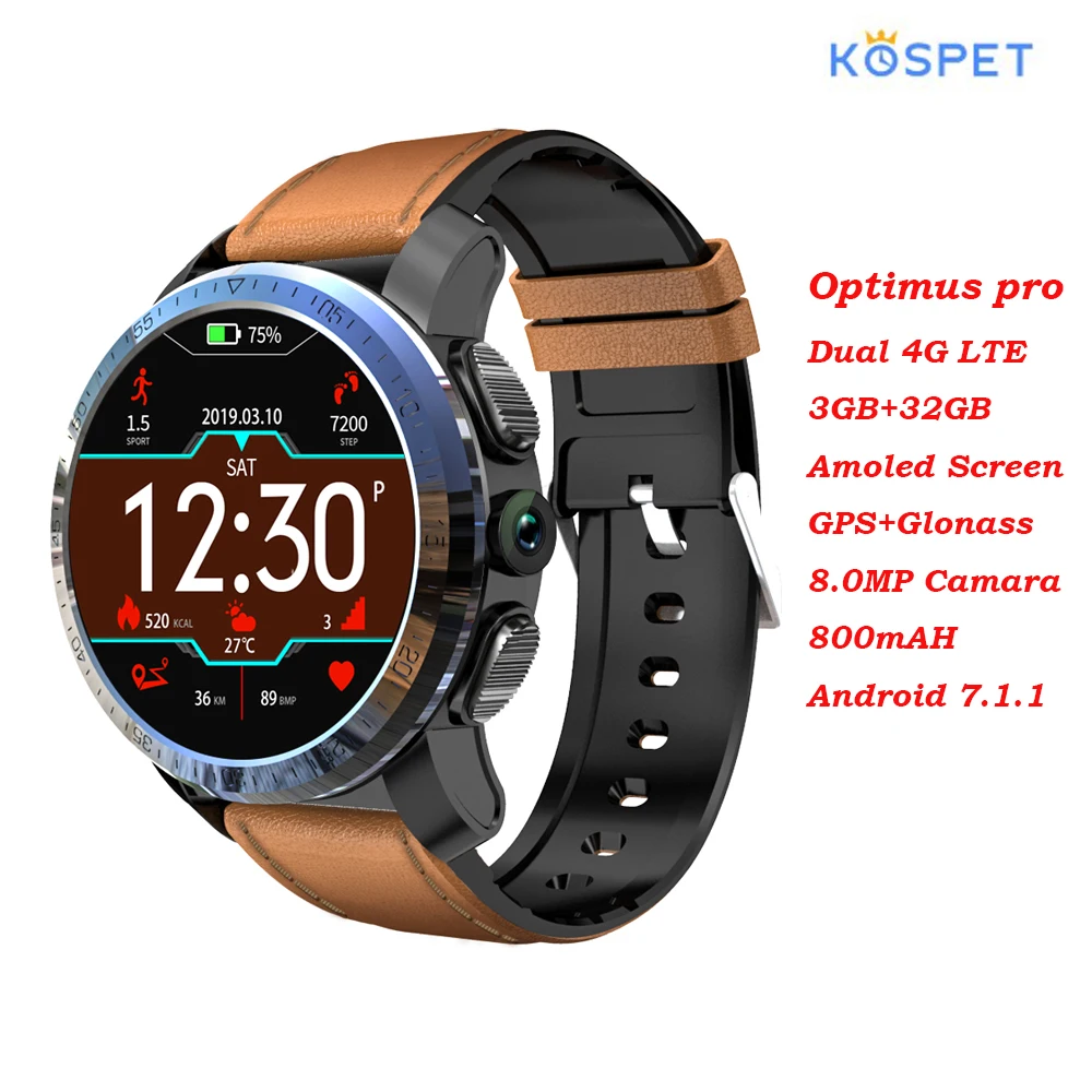 Умные часы KOSPET Optimus Pro 3 ГБ 32 аккумулятор 800 мАч двойная система 8 0 МП 1 39 дюйма Android 7