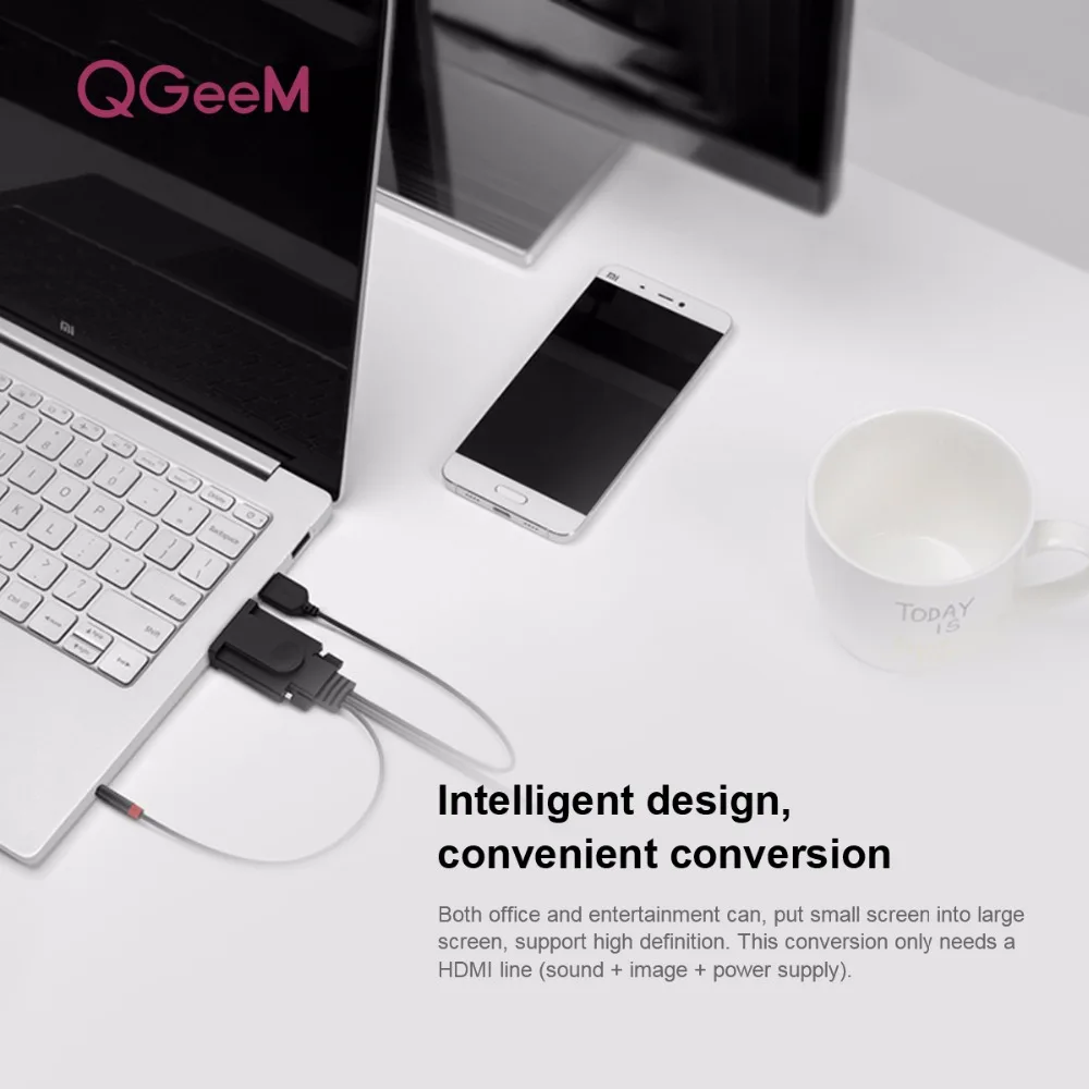 QGEEM VGA в HDMI кабель с аудио 1080 P @ 60 Гц адаптер конвертер мужчин и для ноутбука