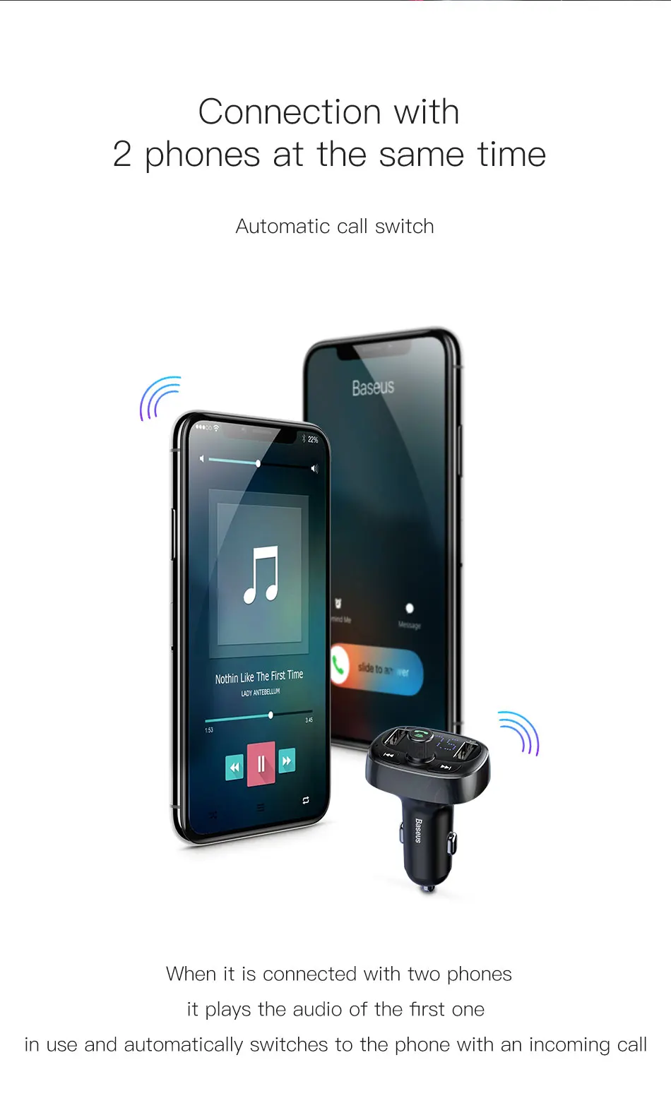 Baseus FM передатчик Aux модулятор Bluetooth 4,2 USB Автомобильное зарядное устройство комплект громкой связи аудио MP3 плеер 3.4A Быстрая зарядка для мобильных телефонов
