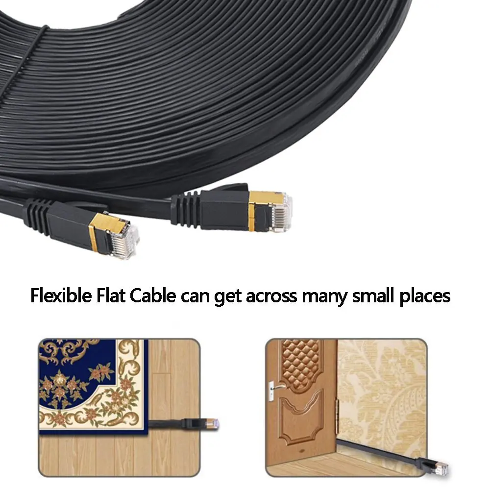 20m  Cat7 Ethernet Flat Patch Network Cable, Shielded (STP) with Snagless Rj45 Connectors black