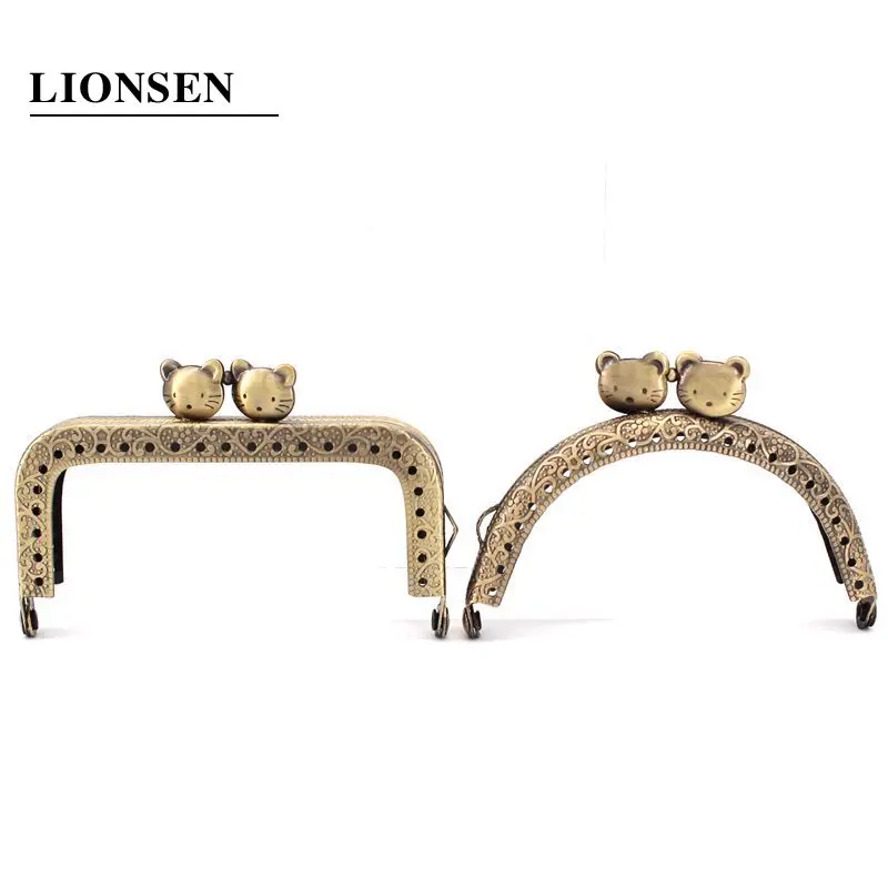 LIONSEN 8,5 см кошка металлическая ручка-каркас для кошелька клатч сумка Аксессуары для изготовления поцелуй застежка замок античная бронза тон сумки