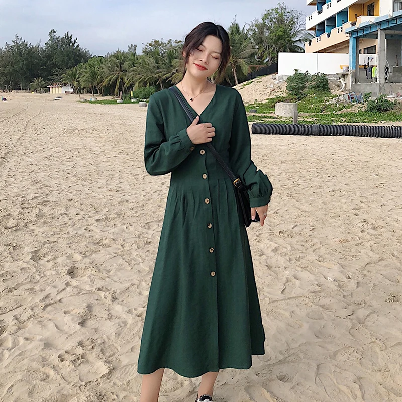 2019 women's spring autumn fat mm Plus size French dress Western style retro was thin waist long V-neck women 100 kg | Женская