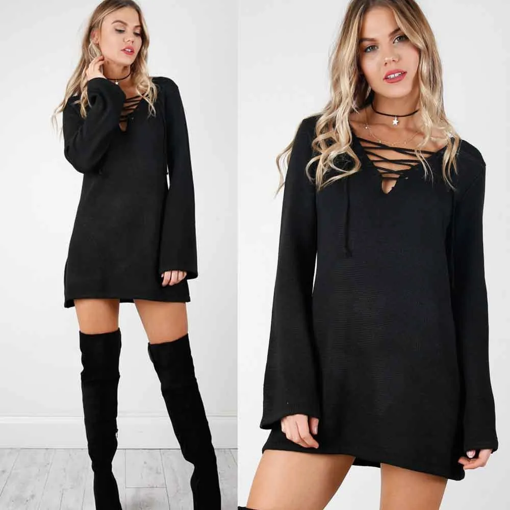 Модный вязаный свитер vestidos robe Femme женский сексуальный бандаж v образный вырез