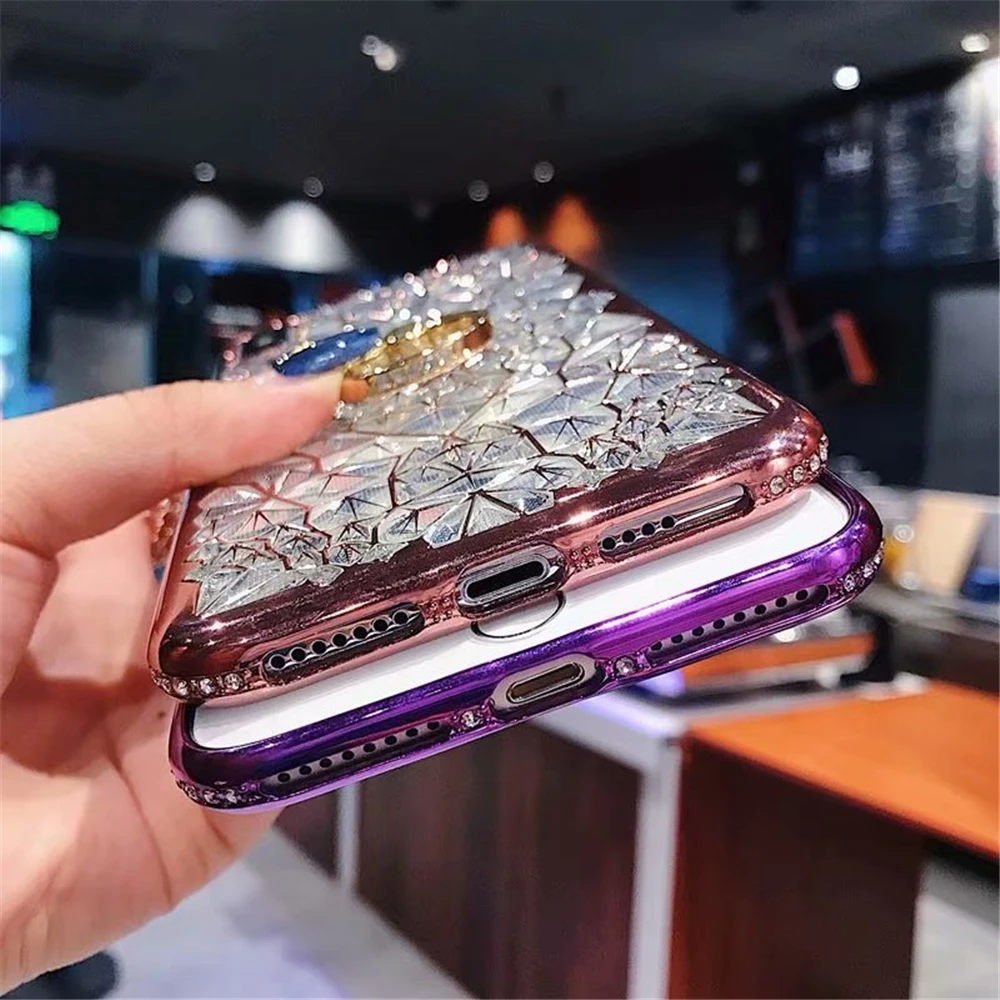 for iPhone Xs Max XR X Case Luxury 3D Soft Ring Capa 5 5S SE 6 S 8 7 Plus Silicon Glitter Rhinestone Stand Cover | Мобильные