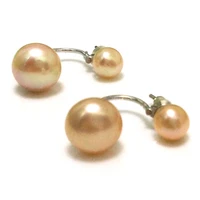 wholesale 7mm 10mm 925 sterling silver natural pink button double pearl stud earring