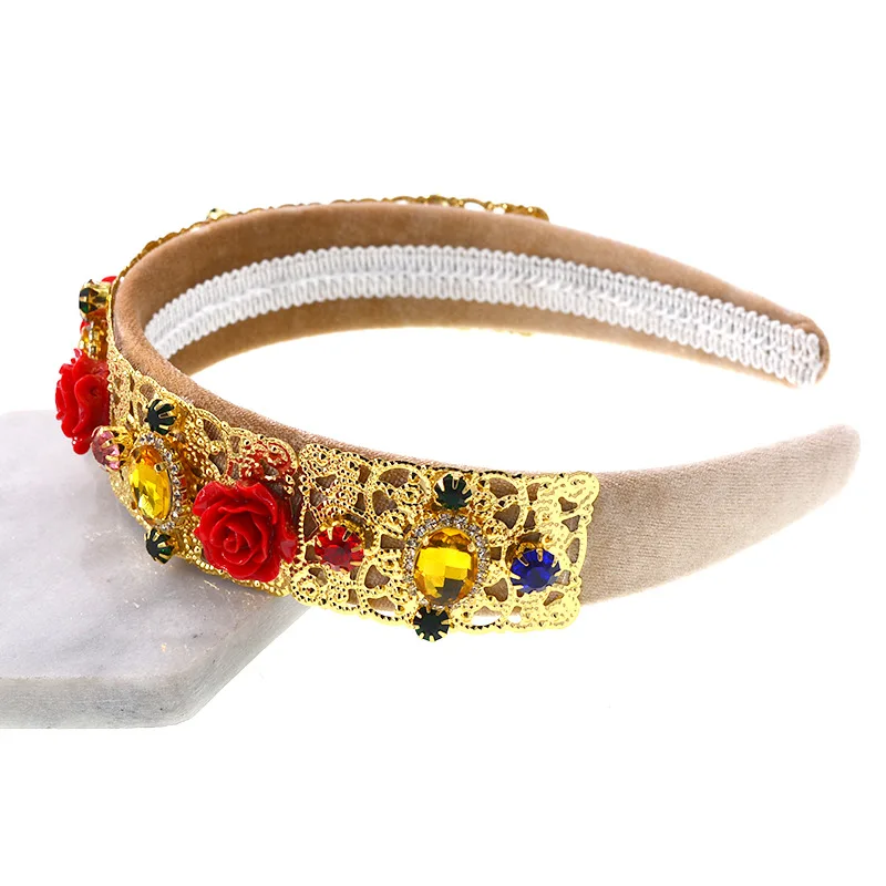 Роскошная розовая головная повязка с ювелирными украшениями в виде барокко, винтажная корона с бриллиантами, хрустальный ободок с драгоценными камнями для волос.