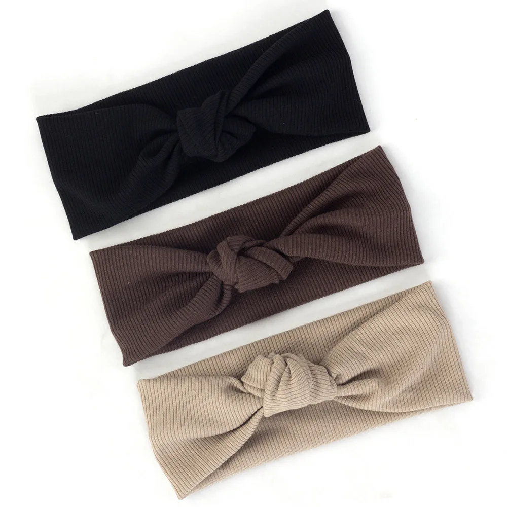 

Women Knotted Striped Hairband Wide Turban Wraps Fashion Female Cotton Headband Bohemia Accessories Ribbed Elastic Bands Solid