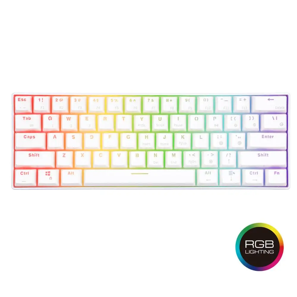 RK61 Беспроводной Bluetooth Механическая игровая Портативный 60% Клавиатуры 61 клавиш rgb-пульт одной светодиодной подсветкой Подсветка, темно-синий, коричневый, красный переключатель - Цвет: RGB Version-White