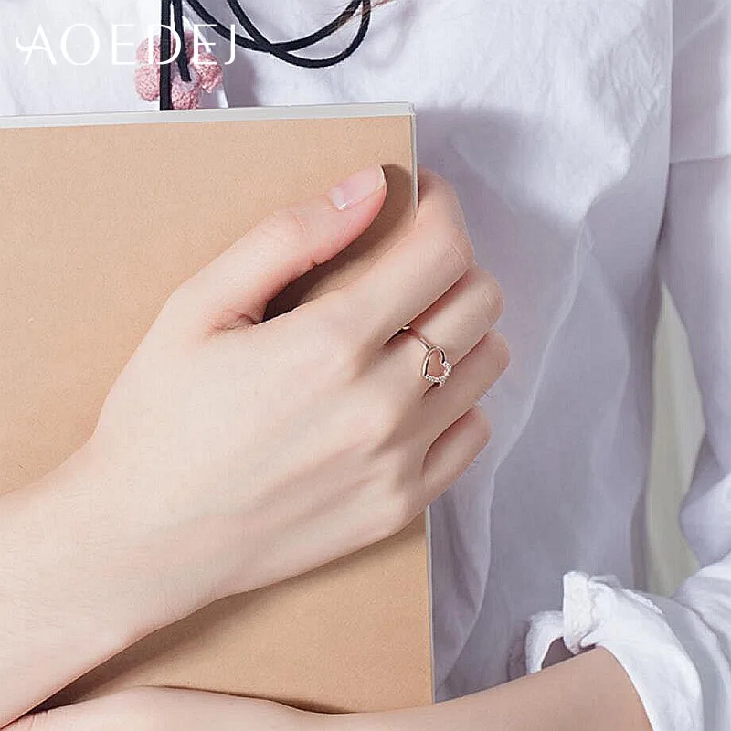 AOEDEJ New Heart with Crystal Stones Ring Rose Gold Engagement Rings Women Finger Bagues Wedding Jewellery Aneis | Украшения и