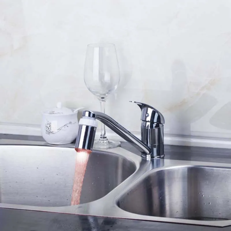 KEMAIDI Kitchen Faucet Single Handle LED Light Mixer Swivel Chrome Wash Basin Sink Faucets Water Vessel Lavatory Tap | Обустройство