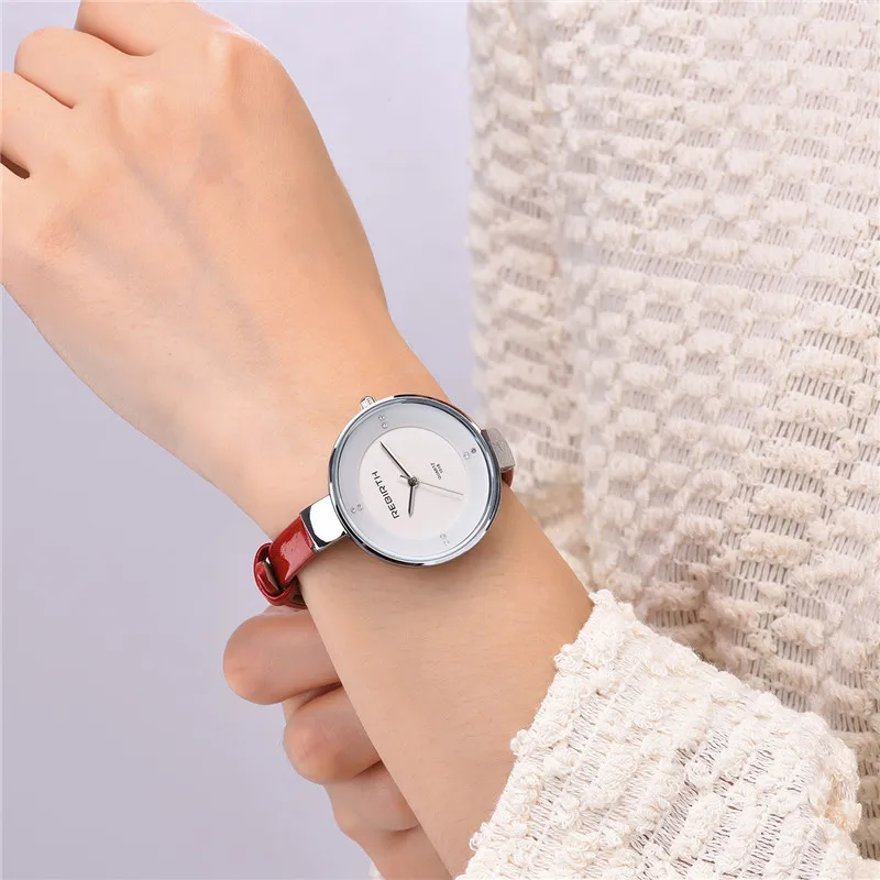 REBIRTH Femmes Montres женские часы повседневные лучший бренд класса люкс кварцевые тонкий