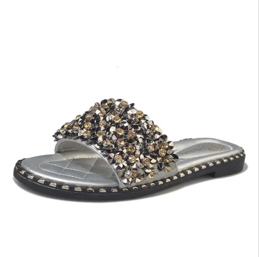2018 Summer New Women's Slippers Handmade Bling Rivets Nice Look Soft and Comfortable Low-heeled Female | Обувь