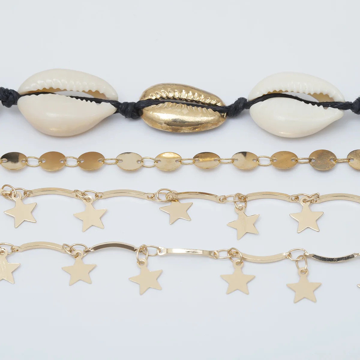 4pcs/set shell Star Vintage Antique Gold Color Anklet Women shell sequins Beads Geometric Bracelet Charm Ankle Boho Foot Jewelry