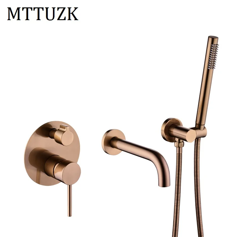 MTTUZK Твердый латунный матовый золотой настенный набор для душа с креплением
