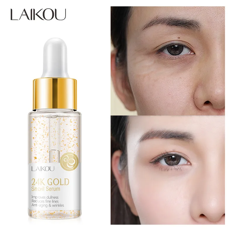 LAIKOU 24 K, экстракт улитки для лица, Золотая алюминиевая фольга, укрепляющая, против морщин, против старения, гиалуроновая кислота, увлажняющая, восстанавливающая кожу